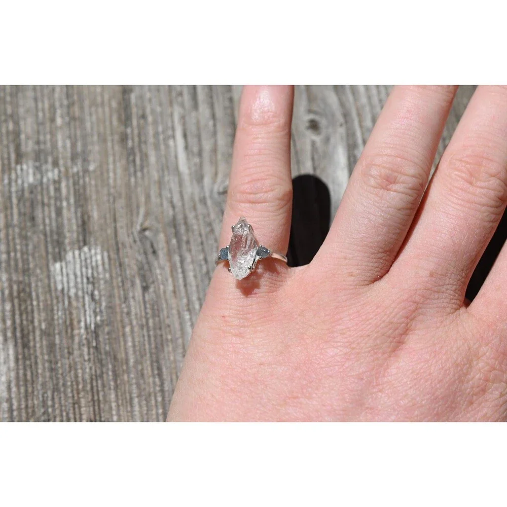 Engagement ring Montana sapphire and Lake County diamond  size 5 6 7 8 9 10 avel